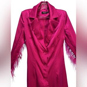 Hanifa Vibrant Pink Feather-Accent Blazer